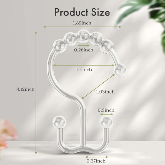 Amazer Plastic Shower Curtain Hooks - Double Clear Shower Hooks, Set of 12
