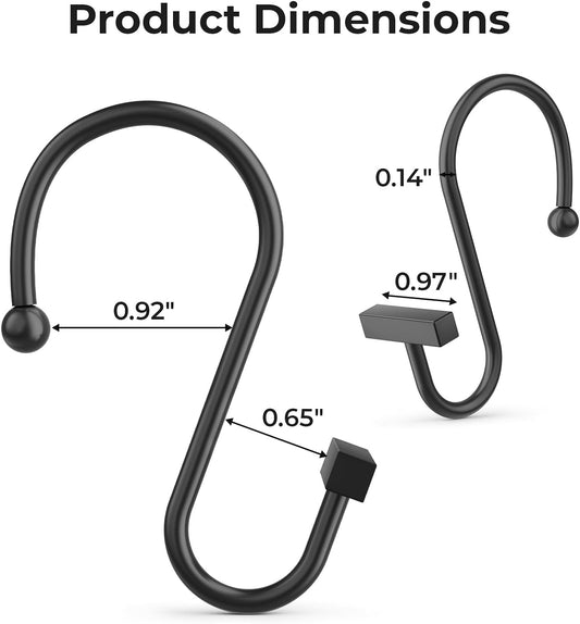 Bathway Shower Curtain Hooks, Black Shower Curtain Rings Rust Proof, 12PCS Shower Hooks for Shower Curtain, T-Bar Design Convenient Elegant Shower Curtain Hangers for Bathroom Kitchen Wardrobe