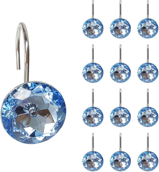 12 Pcs Bling Rhinestones Shower Curtain Hooks Bathroom Rolling Hooks