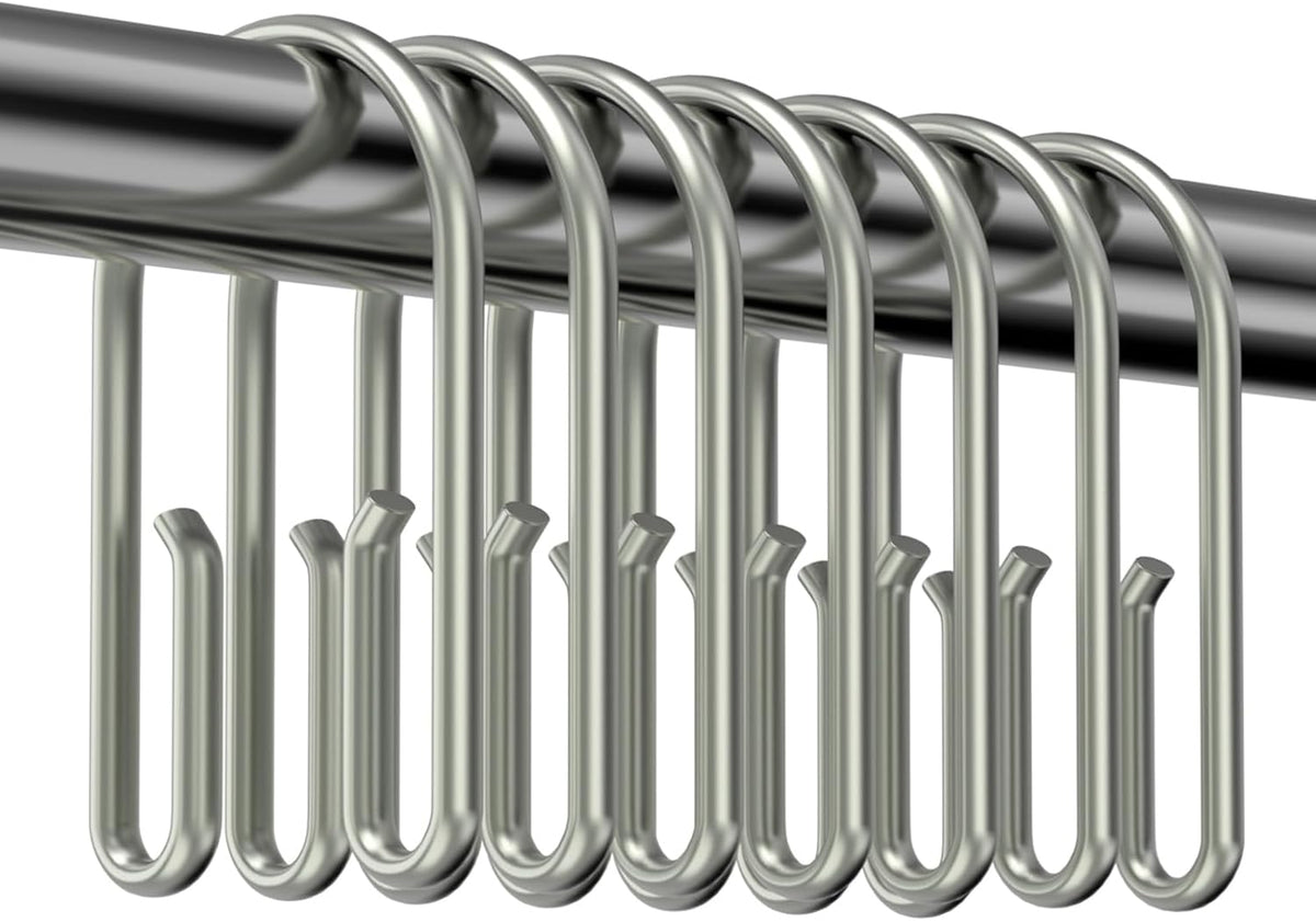 Shower Curtain Hooks Rings ，Double Sided Shower Curtain Hooks Rust Proof，12 pcs Shower Hooks for Inside Shower，Smooth Sliding Anti-Drop Double Shower Rings for Curtain (Nickel)