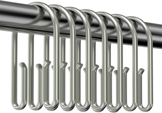 Shower Curtain Hooks Rings ，Double Sided Shower Curtain Hooks Rust Proof，12 pcs Shower Hooks for Inside Shower，Smooth Sliding Anti-Drop Double Shower Rings for Curtain (Nickel)