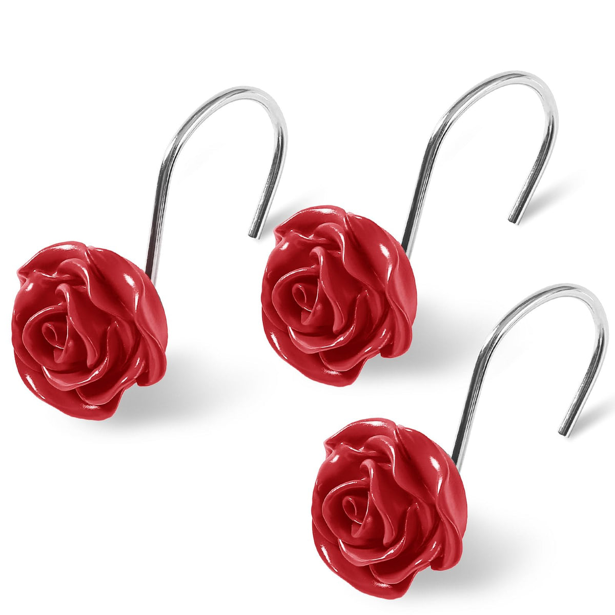 Cute Rose Floral Shower Curtain Hooks Rings for Bathroom,White 12PCS
