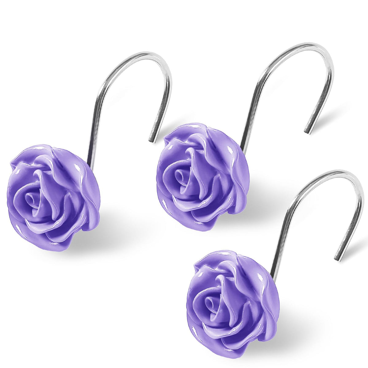 Cute Rose Floral Shower Curtain Hooks Rings for Bathroom,White 12PCS