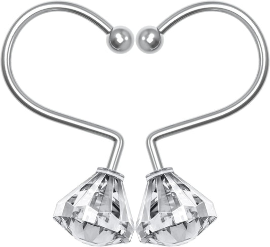 12PCS Shower Curtain Hooks Rings for Bathroom, Rust Proof Diamond Shaped Crystal Decorative for Shower Curtains and Rods, Clear