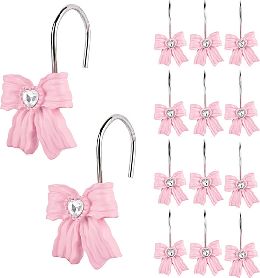 Shower Curtain Hooks, Pink 12 Pack for Bathroom Decor