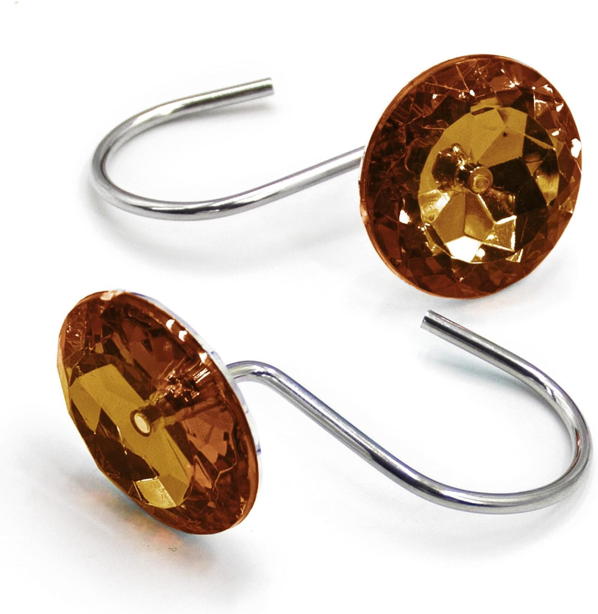 Crystal Diamond Round Shower Curtain Hooks Rings for Bathroom,Brown,12PCS