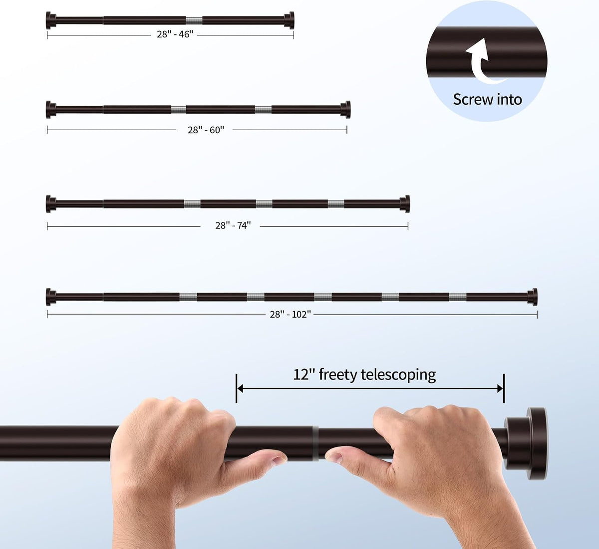 Mcrbeay Shower Curtain Rod, 1" Diameter Heavy Duty Tension Shower Rod