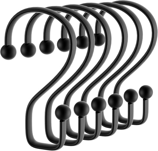 Shower Curtain Hooks Rings, 12 Pcs S Shape Shower Curtain Hooks, Rust Proof Shower Curtain Rings, Shower Hooks for Shower Curtains, Kitchen Utensils, Clothing, Towels, Black