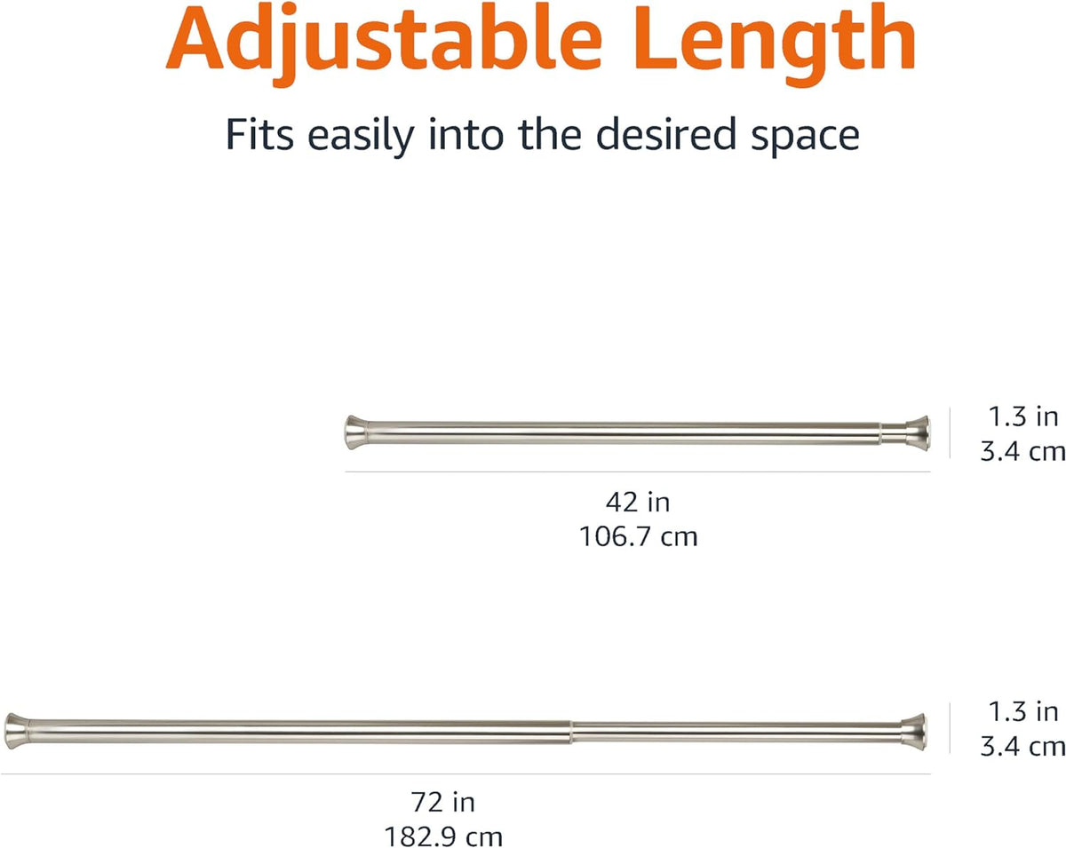 Amazon Basics Easy Install Shower Curtain Tension Rod, Adjustable Length, 42-73 inches, Nickel