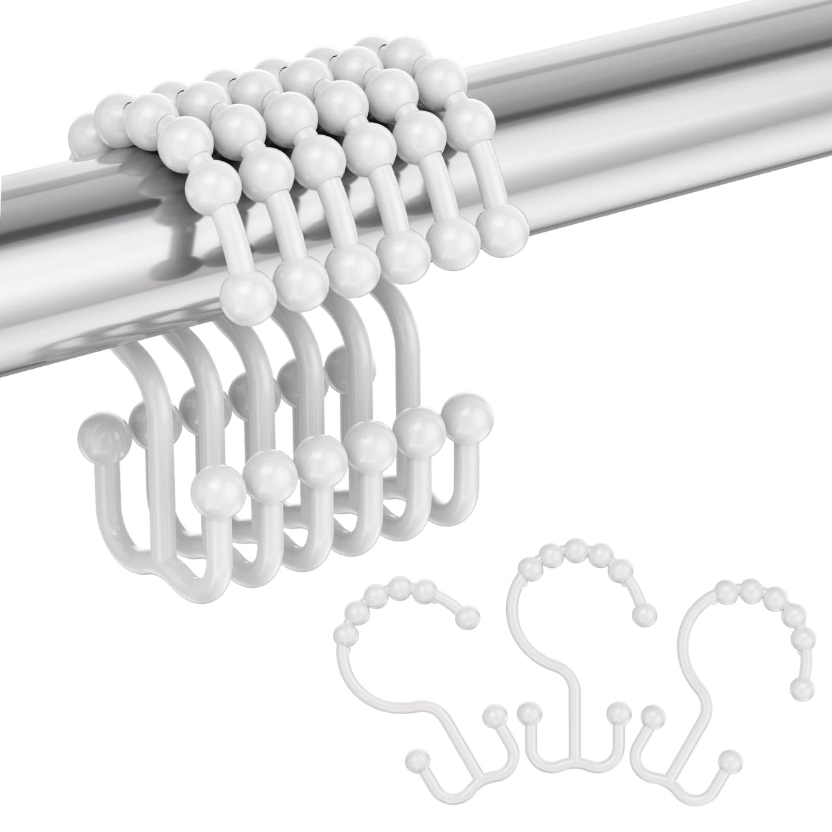 Amazer Plastic Shower Curtain Hooks - Double Clear Shower Hooks, Set of 12