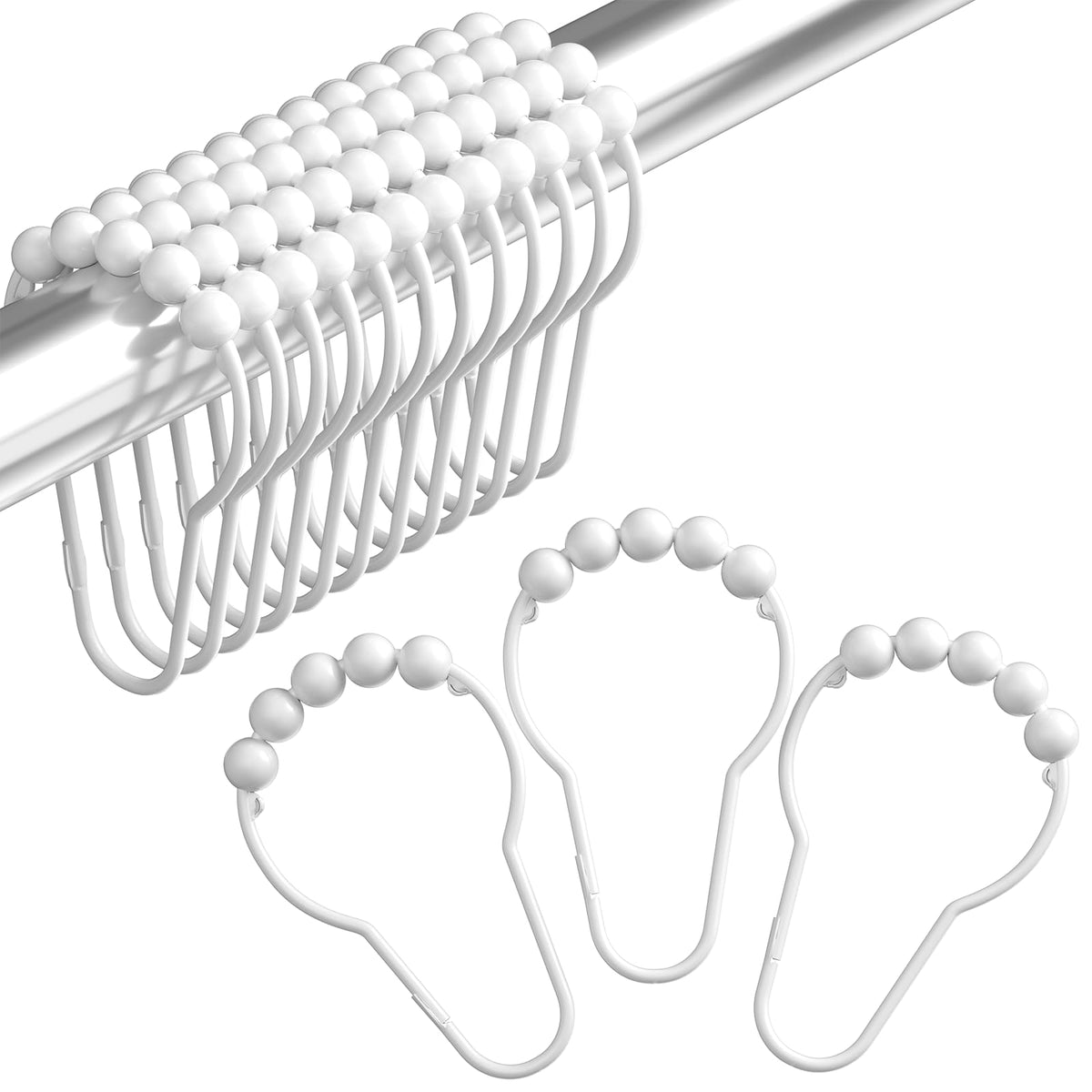 Amazer Black Shower Curtain Hooks, Decorative Shower Curtain Hooks, Shower Hooks for Shower Curtain Rust Proof Stainless Steel Shower Curtain Hooks Set of 12