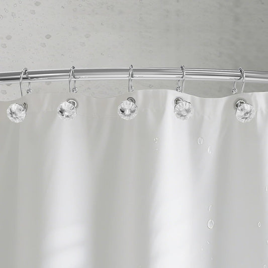 12PCS Shower Curtain Hooks Rings for Bathroom, Rust Proof Diamond Shaped Crystal Decorative for Shower Curtains and Rods, Clear