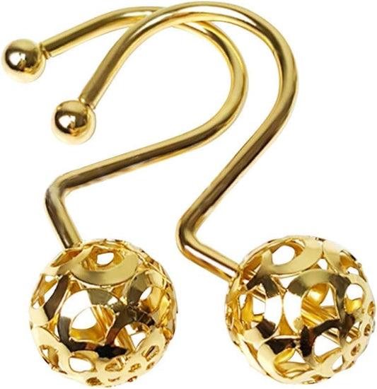 Chictie Gold Shower Curtain Hooks Rings,Set of 12 Brass Decorative Bling Metal Rustproof Shower Hangers Rings for Bathroom Curtains Rods Hollow Ball Design
