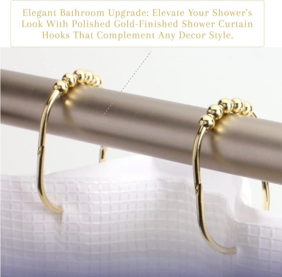 2 Lb. Depot Wide Shower Curtain Rings - Set of 12 Easy Glide Rollers with Decorative Gold Finish - Stainless Steel Shower Hooks for Straight and Curved Rods - Decorative and Durable for Any Bathroom