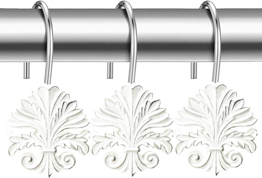 Shower Hook Rings 12 Baroque Rust-Proof Bathroom Curtain Hooks,Retro Silver