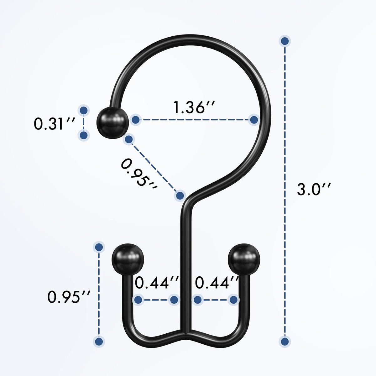 Bathway Shower Curtain Hooks Matte Black Shower Curtain Rings, 12 Pcs Double Hook Shower Curtain Hooks Rings Shower Curtain Hangers Rust Proof, Metal Shower Hooks for Bathroom Shower Curtain Rod