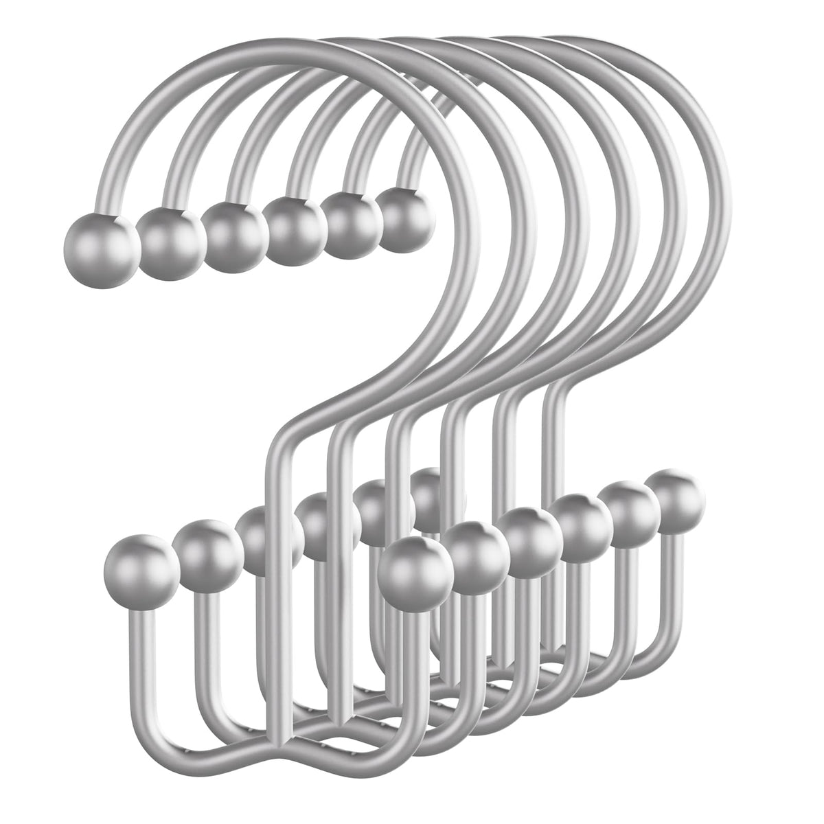 Bathway Shower Curtain Hooks Matte Black Shower Curtain Rings, 12 Pcs Double Hook Shower Curtain Hooks Rings Shower Curtain Hangers Rust Proof, Metal Shower Hooks for Bathroom Shower Curtain Rod