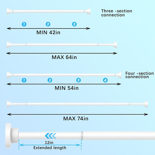 AIZESI Tension Shower Curtain Rod No-Drill Anti-Slip 42-74 in 1", White