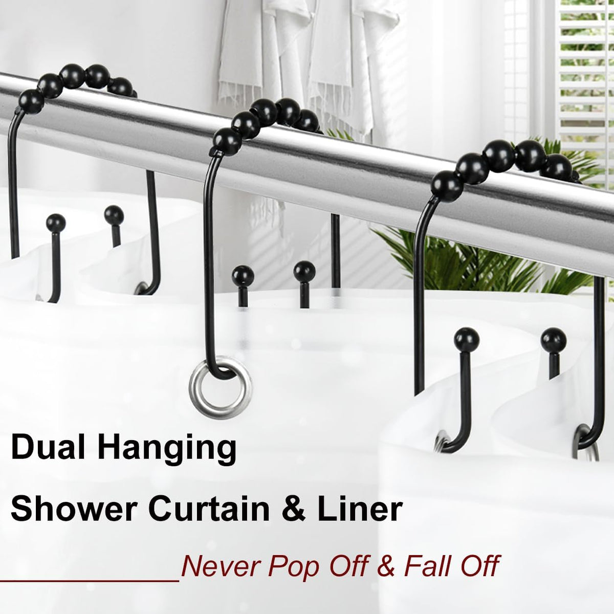 Resze Shower Curtain Hooks, Glide Smoothly Shower Rings with Ball Bearings