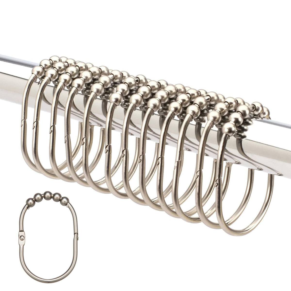 2 Lb. Depot Wide Shower Curtain Rings - Set of 12 Easy Glide Rollers with Decorative Gold Finish - Stainless Steel Shower Hooks for Straight and Curved Rods - Decorative and Durable for Any Bathroom