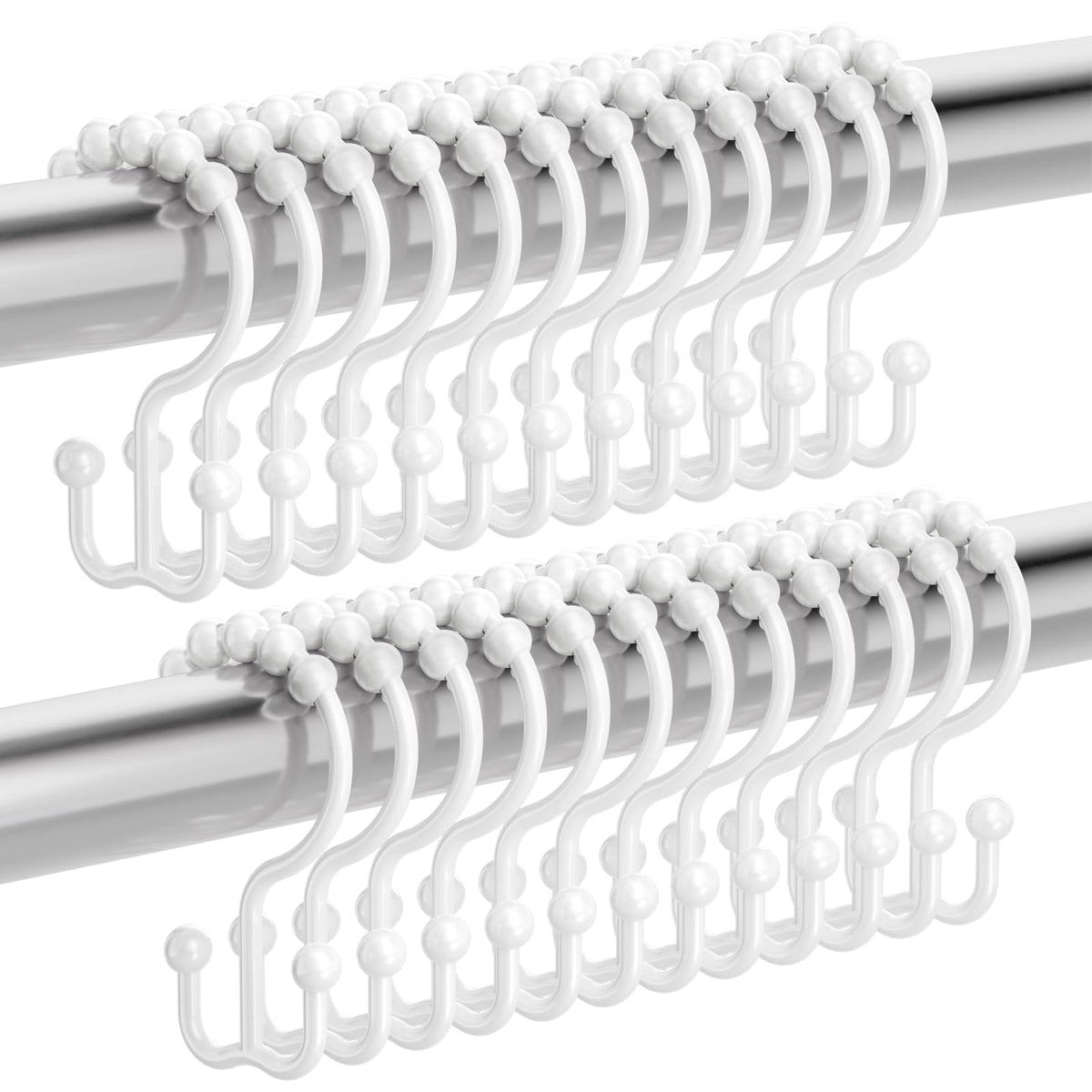 Amazer Plastic Shower Curtain Hooks - Double Clear Shower Hooks, Set of 12