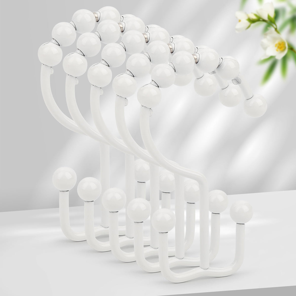 Resze 12PCS Shower Curtain Hooks, Metal Double Shower Curtain Rings, Chrome