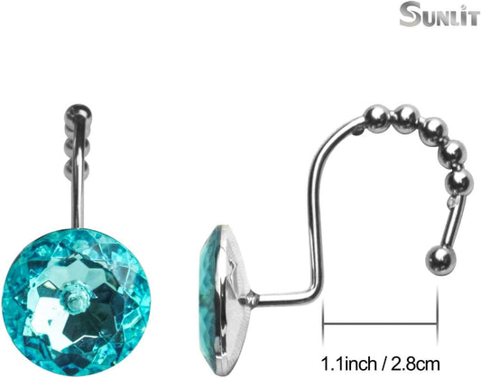 Sunlit Round Rhinestone Shower Curtain Hooks with Glide Balls, 12 Pack