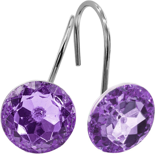 Purple Diamond Crystal Bling Shower Curtain Hooks Rings for Bathroom,12PCS
