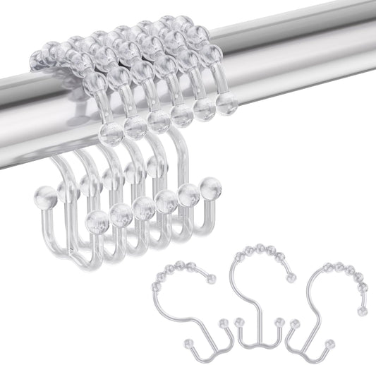 Amazer Plastic Shower Curtain Hooks - Double Clear Shower Hooks, Set of 12