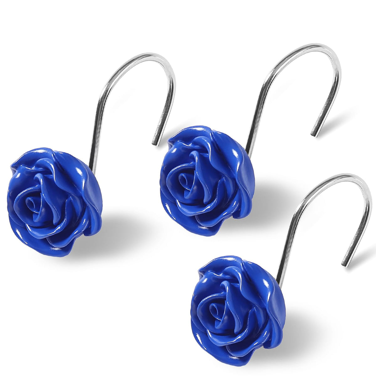 Cute Rose Floral Shower Curtain Hooks Rings for Bathroom,White 12PCS