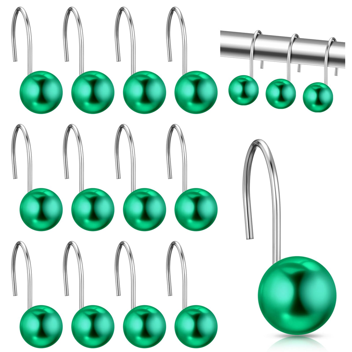 Threehoney 12 Pcs Cute Shower Curtain Hooks Shower Curtain RingPink