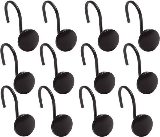 BINO | Shower Curtain Hooks - Matte Black- Set of 12 | Hooks Shower Curtain | Shower Curtain Rings Hooks | Rust Proof Shower Curtain Hooks | Bathroom Shower Hooks for Curtain | Bathroom Essentials