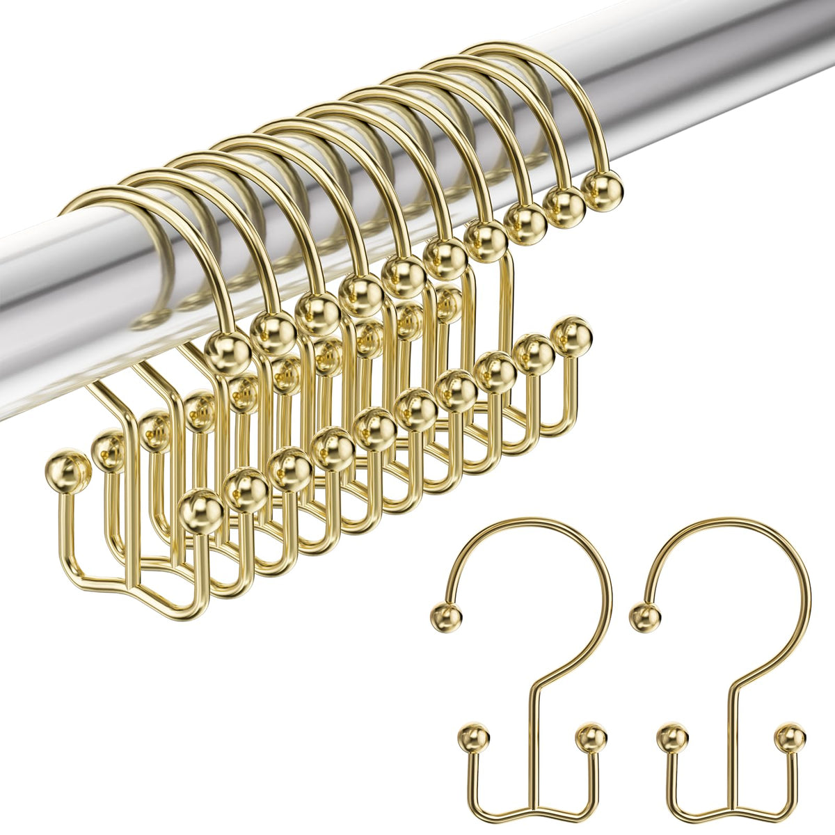 Amazer Black Shower Curtain Hooks, Decorative Shower Curtain Hooks, Shower Hooks for Shower Curtain Rust Proof Stainless Steel Shower Curtain Hooks Set of 12