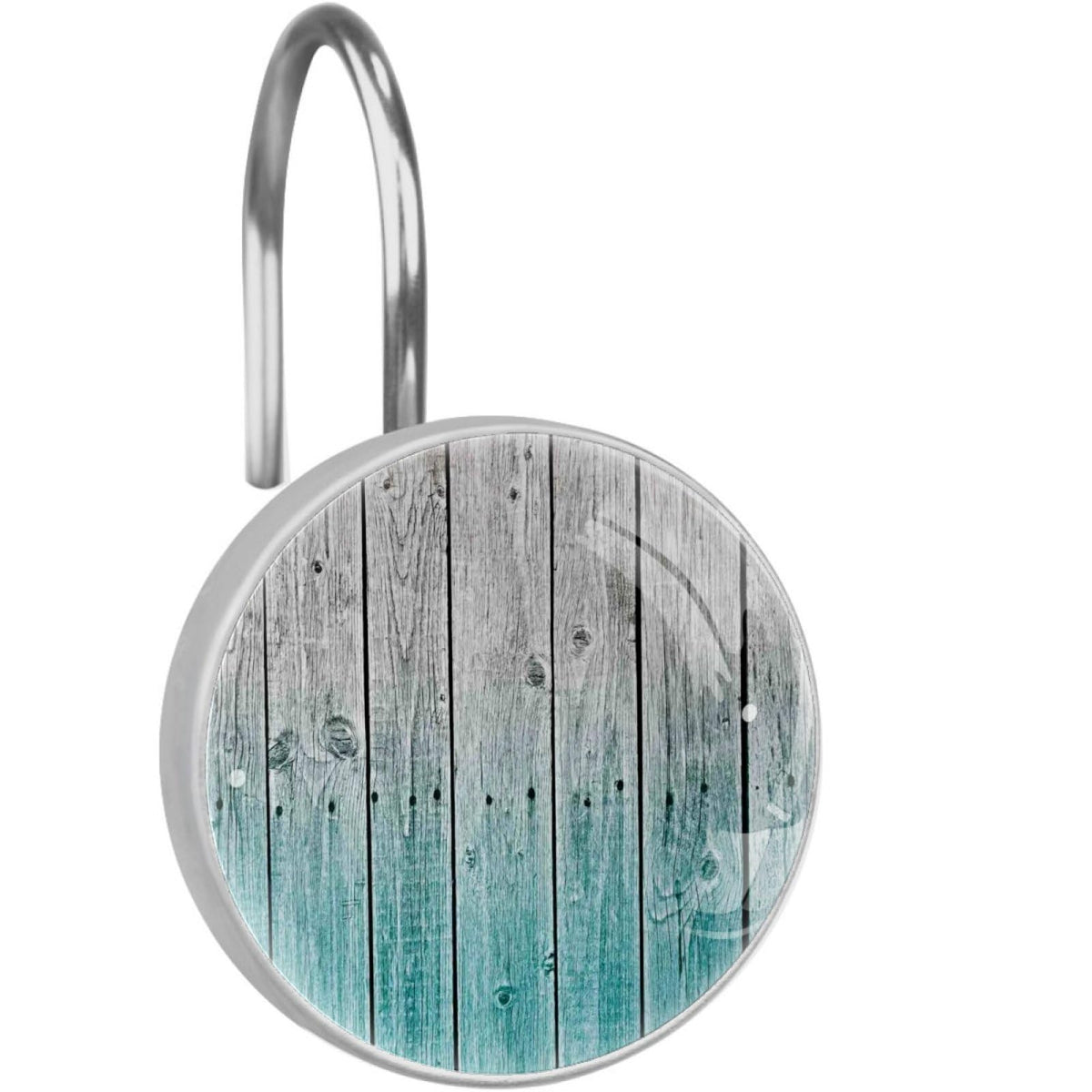 12 Pcs Farm Blue Daisy Butterfly on Country Wooden Shower Curtain Hooks, Decorative Shower Curtain Rings for Bathroom, Stainless Steel Rustproof Curtain Rings Hangers for Shower Curtain Rod