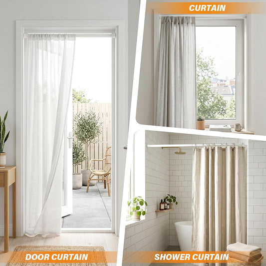 Shower Curtain Rod 29.5-39 Inch White Shower Rod 7/8" Tension Curtain Rod
