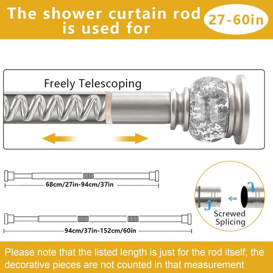 Shower Curtain Rod 27 to 60 Inch,1 Inch Diameter Shower Rod for Bathroom, No Drilling Tension Curtain Rod for Window, Adjustable Spring Tension Rod,No Drilling ，No Rust,Silver