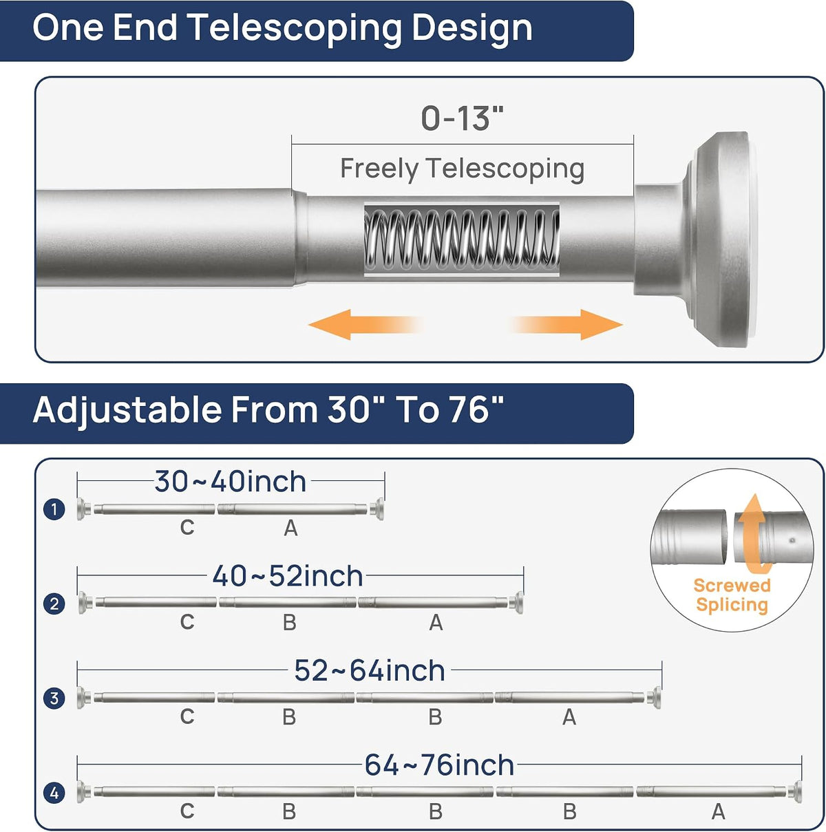 ENJOYBASICS 1" Nickel Shower Curtain Rod, 30-76" Adjustable, Secure Tension