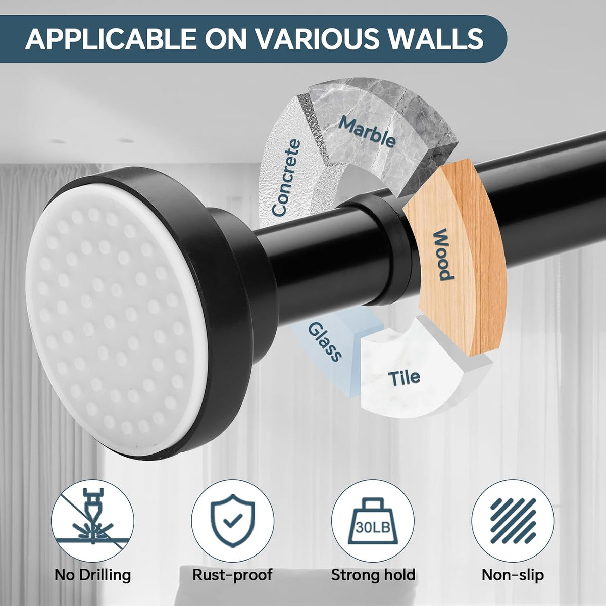 Adjustable Black Shower Curtain Rods 17-35 Inch