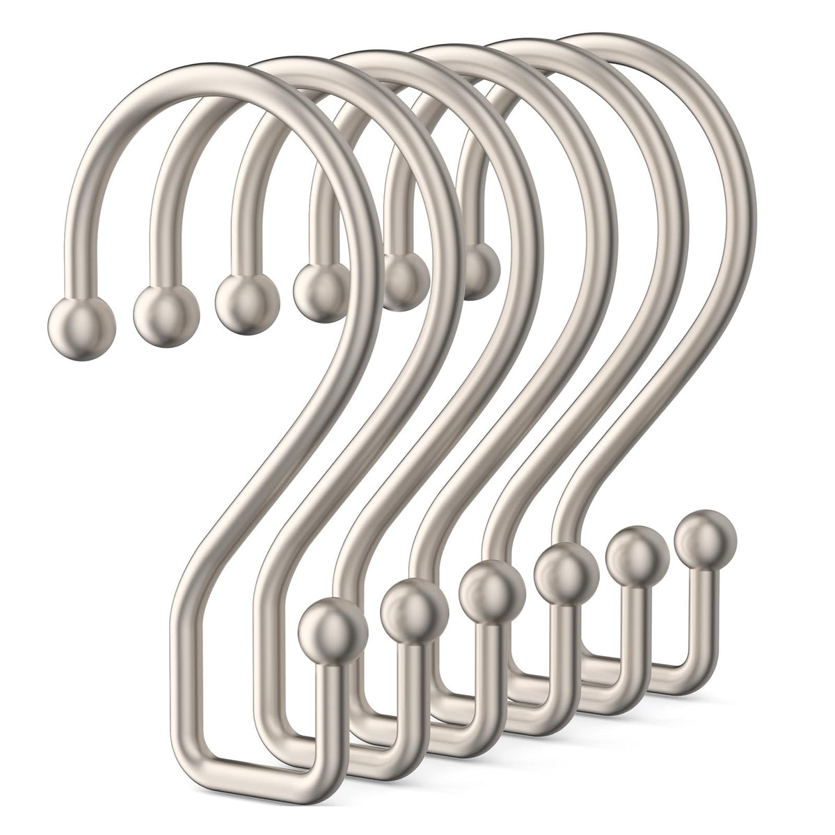 Goowin Shower Curtain Hooks, 12 Pcs S Shape Shower Curtain Rings, Rustproof Black Shower Curtain Rings, Multi-Functional Shower Hooks for Shower Curtain, Kitchen Utensils, Clothing, Towels, Black