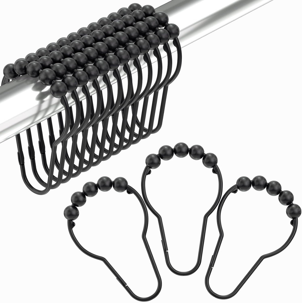 Amazer Black Shower Curtain Hooks, Decorative Shower Curtain Hooks, Shower Hooks for Shower Curtain Rust Proof Stainless Steel Shower Curtain Hooks Set of 12