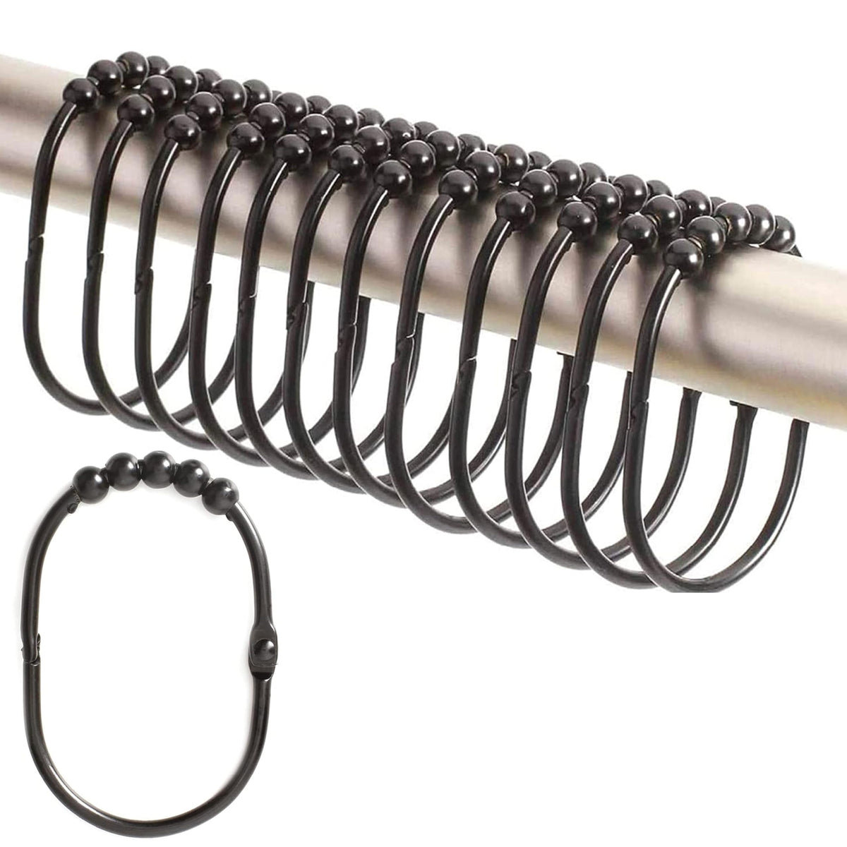 2 Lb. Depot Wide Shower Curtain Rings - Set of 12 Easy Glide Rollers with Decorative Gold Finish - Stainless Steel Shower Hooks for Straight and Curved Rods - Decorative and Durable for Any Bathroom