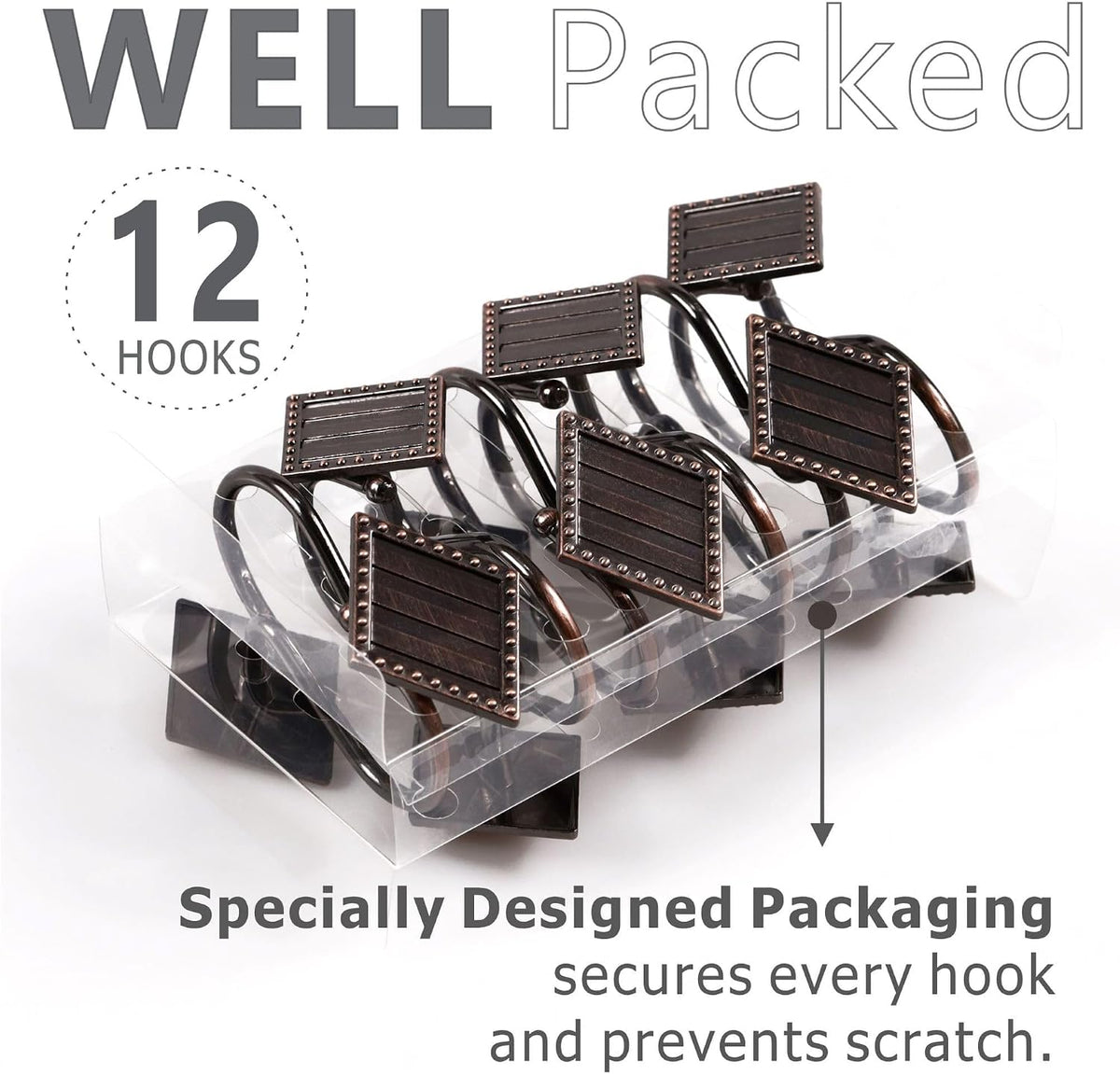 Vintage Bronze Shower Curtain Hooks: 12PCS Geometric Bathroom Curtain Ring