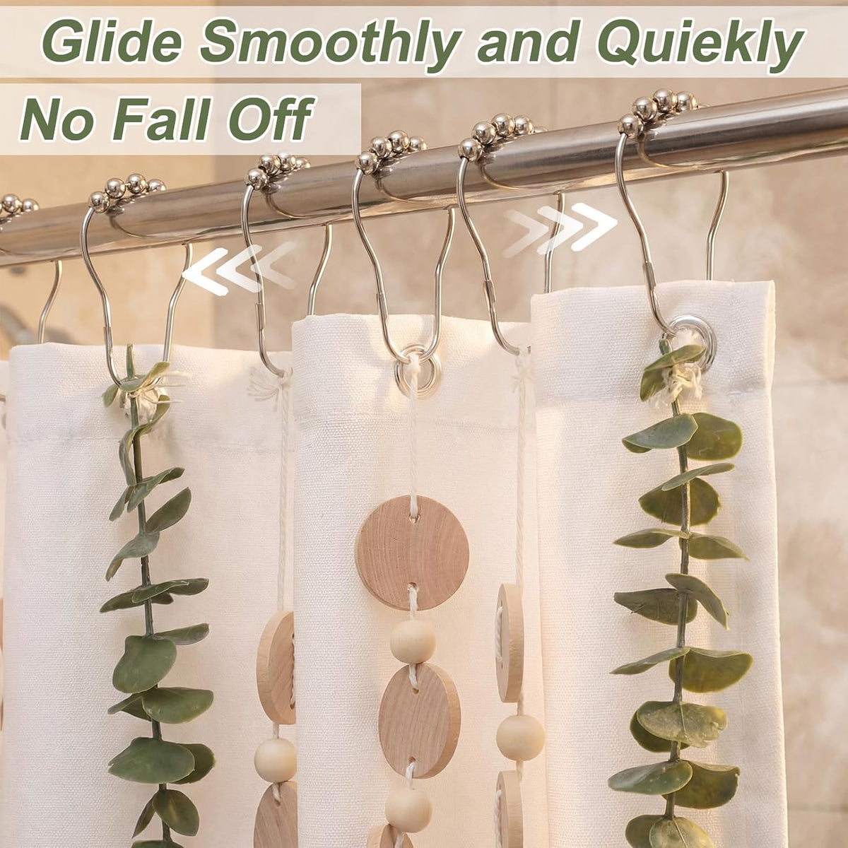 Yinkin 12 Pcs Boho Eucalyptus Shower Curtain Hooks Decorative, Woodchip