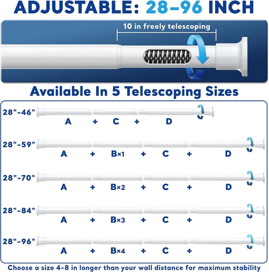 BSLXLSX Shower Curtain Rod 28-84 Inch(2.3-7ft),No Drill,1" Diameter,White