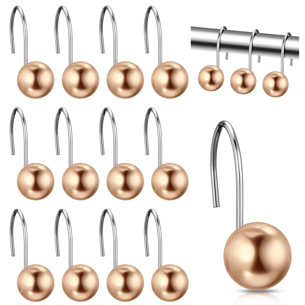 Threehoney 12 Pcs Cute Shower Curtain Hooks Shower Curtain RingPink