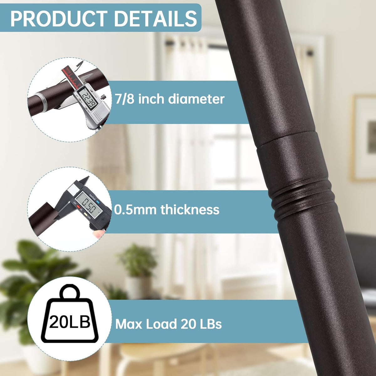 Bronze Shower Curtain Rod - Tension Curtain Rod for Window or Bathroom Adjustable 32 to 78 inch Spring Tension Shower Rod No Drilling Non Slip, Matte Bronze