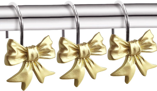 CHICTIE Decorative Shower Curtain Hooks, Bow Knot Shower Curtain Rings Hooks for Bathroom Baby Kids Room Rustproof Shower Hooks (Gold)