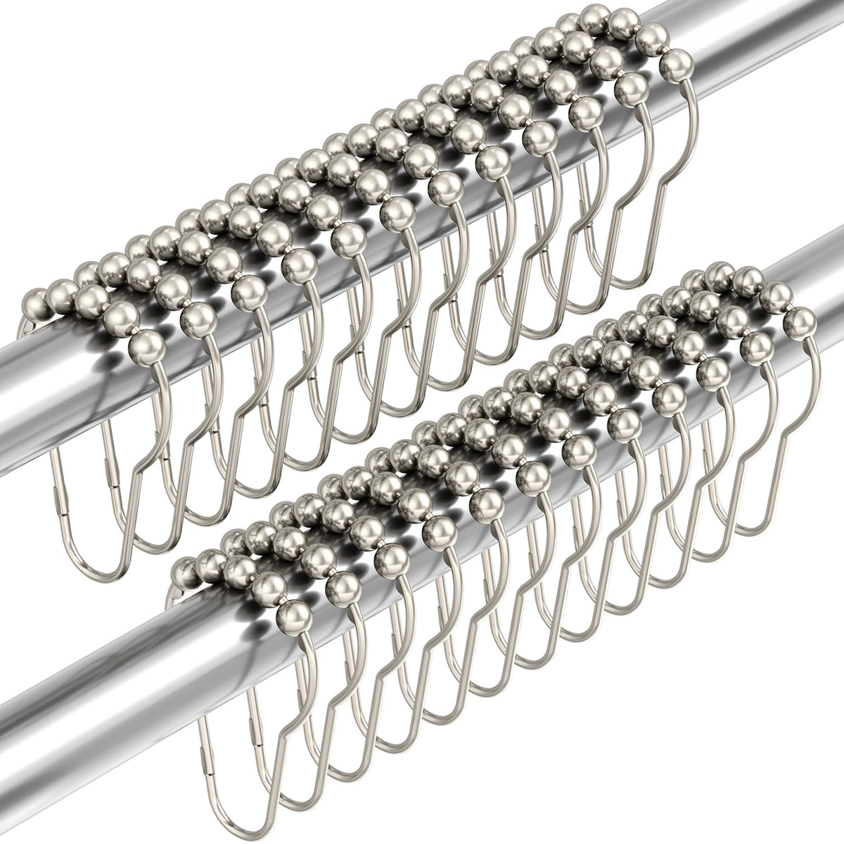 Amazer Shower Curtain Hooks, Decorative Shower Curtain Hooks Rust Proof Stainless Steel Shower Curtain Hooks, Shower Hooks for Shower Curtain Bathroom 12PCS, Polished Chrome