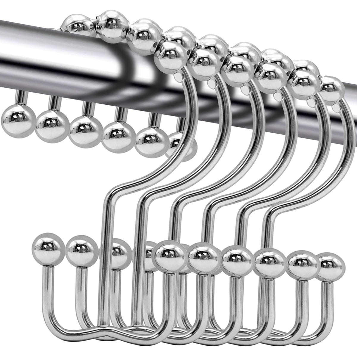 Shower Curtain Hooks, 12 Pcs Rustproof Metal Shower Curtain Rings,Free Sliding Double Shower Hooks for Shower Curtain & Liners, Shower Curtain Hangers for Bathroom Shower Curtain Rods Curtains (Black)