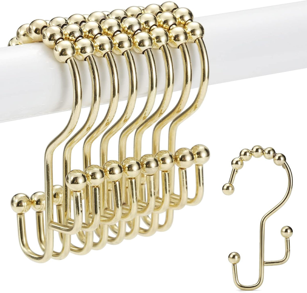 Shower Curtain Rings, SUTINE Shower Curtain Hooks, Stainless Steel Gold Shower Curtain Hooks Rust Proof, Easy Sliding Double Shower Hooks for Shower Curtains, Curtain & Liners, 12pcs-Gold